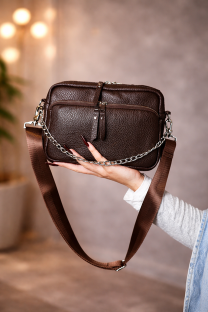 Handmade Genuine Leather Flotar Crossbody Bag Chocolate Gift for Her