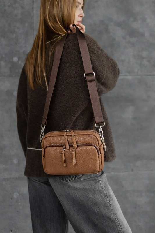 Handmade Womens Crossbody Bag Genuine Leather Flotar Cappuccino Gift for Her
