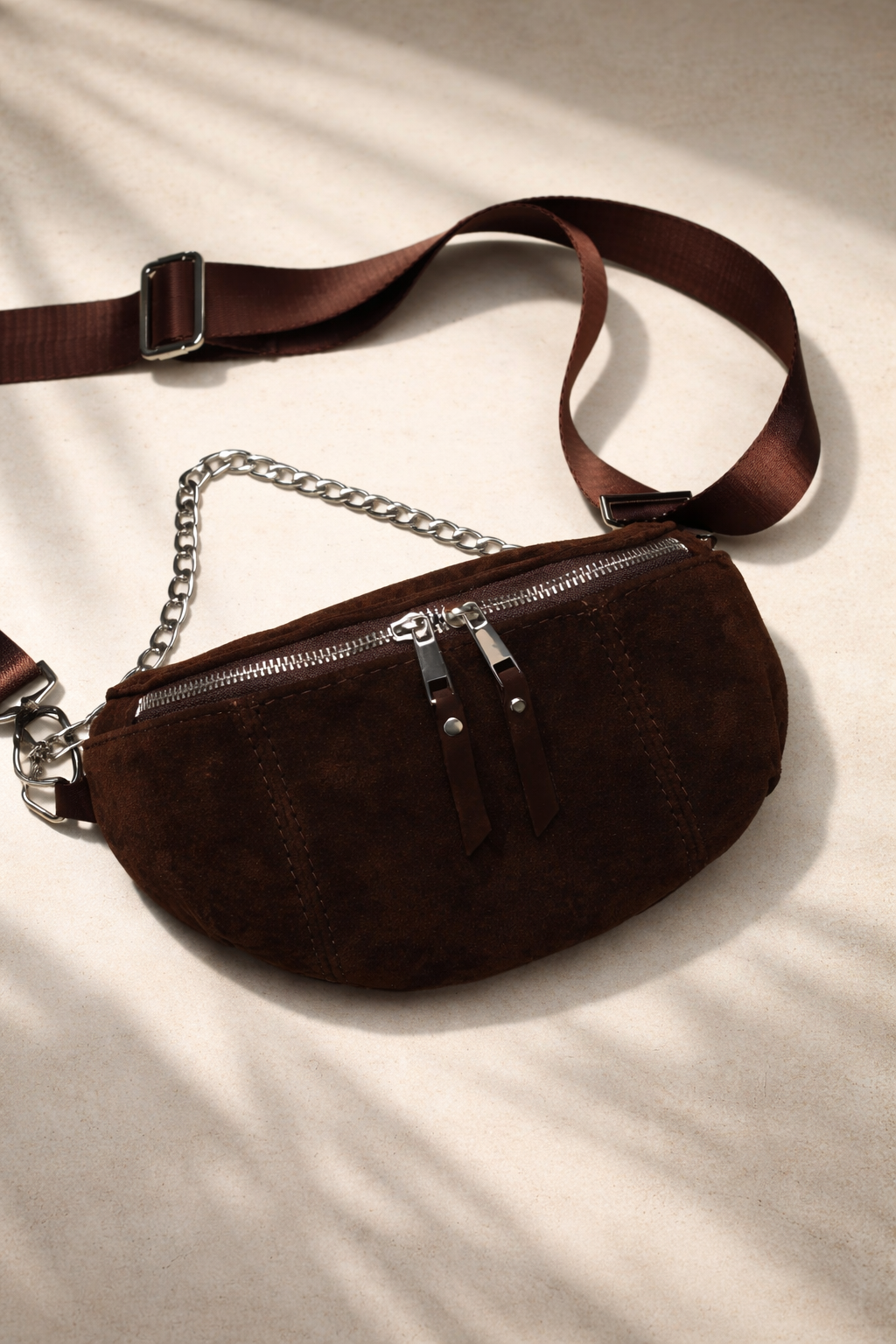 Handmade Womens Suede Fanny Pack Chocolate Banana Bag Gift for Her