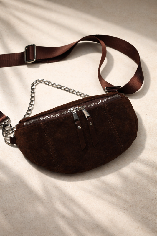 Handmade Womens Suede Fanny Pack Chocolate Banana Bag Gift for Her