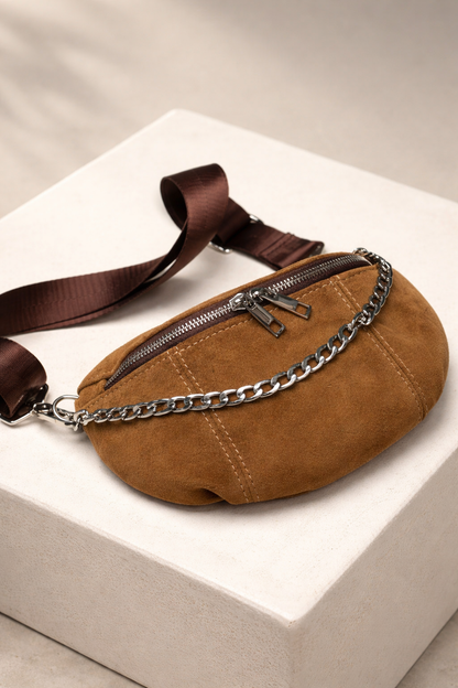 Handmade Womens Natural Suede Banana Bag Cappuccino Gift For Her