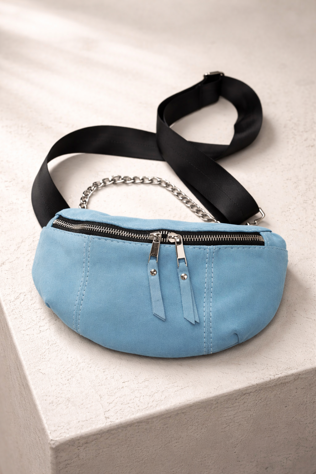 Handmade Blue Suede Banana Bag Women Waist Bag Gift for Her