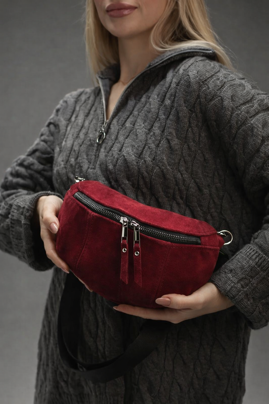Handmade Womens Burgundy Suede Banana Bag Fanny Pack Gift For Her