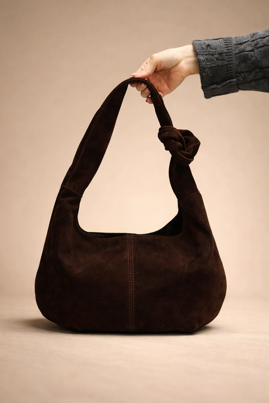 Handmade Chocolate Suede Hobo Bag Natural Suede Shoulder Bag Gift For Her