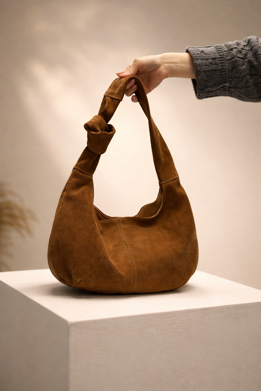Handmade Suede Hobo Bag Cappuccino Gift for Her Everyday Shoulder Bag