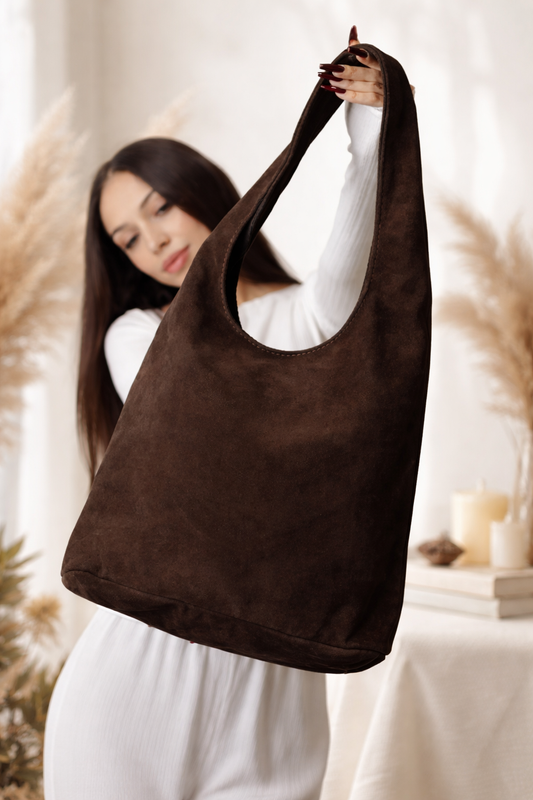 Handmade Chocolate Suede Womens Shopper Bag Gift for Her