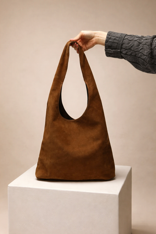 Womens Cappuccino Suede Shopper Bag Handmade Gift for Her