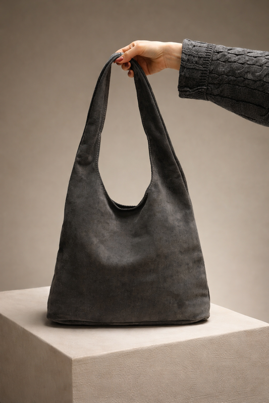 Handmade Womens Suede Shopper Bag Gray Gift for Her