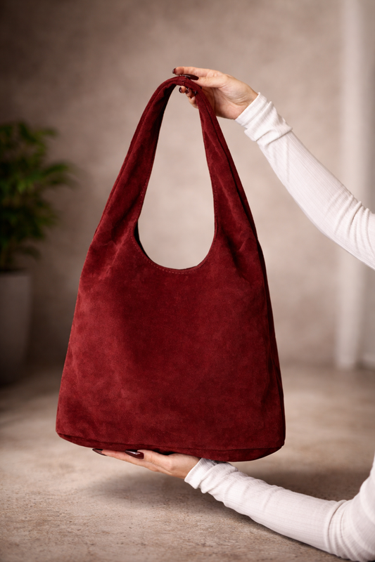 Handmade Burgundy Suede Shopper Bag Gift For Her