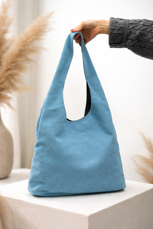 Handmade Womens Blue Suede Shopper Bag Gift For Her Suede Tote Shoulder Bag