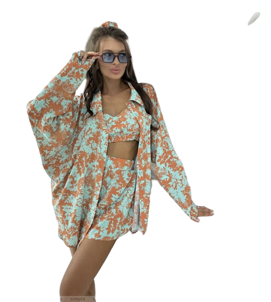 Womens Summer Floral Three Piece Suit Soft Fabric