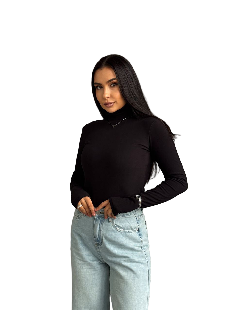 Black Thermal Longsleeve Turtleneck Fitted Stretchy Basic Top