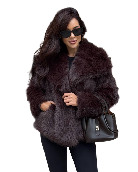 Short Faux Fur Coat for Women Dark Brown