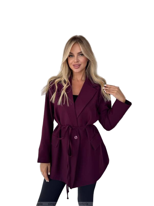 Womens Oversized Burgundy Blazer Jacket with Shoulder Pads