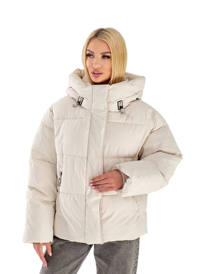 Womens Insulated Oversized Winter Puffer Jacket Hooded Cream