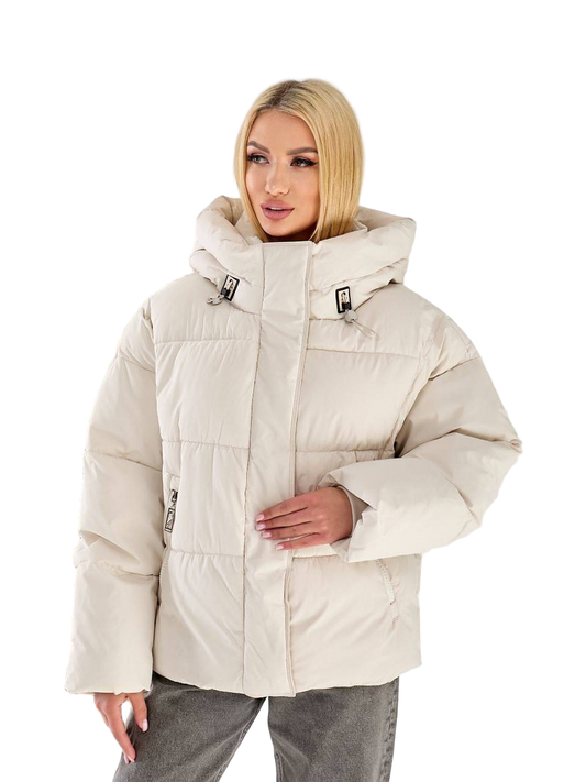 Womens Insulated Oversized Winter Puffer Jacket Hooded Cream