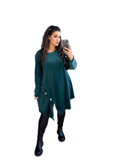 Emerald Green Royal Velour Oversized Tunic Dress Asymmetric Hem