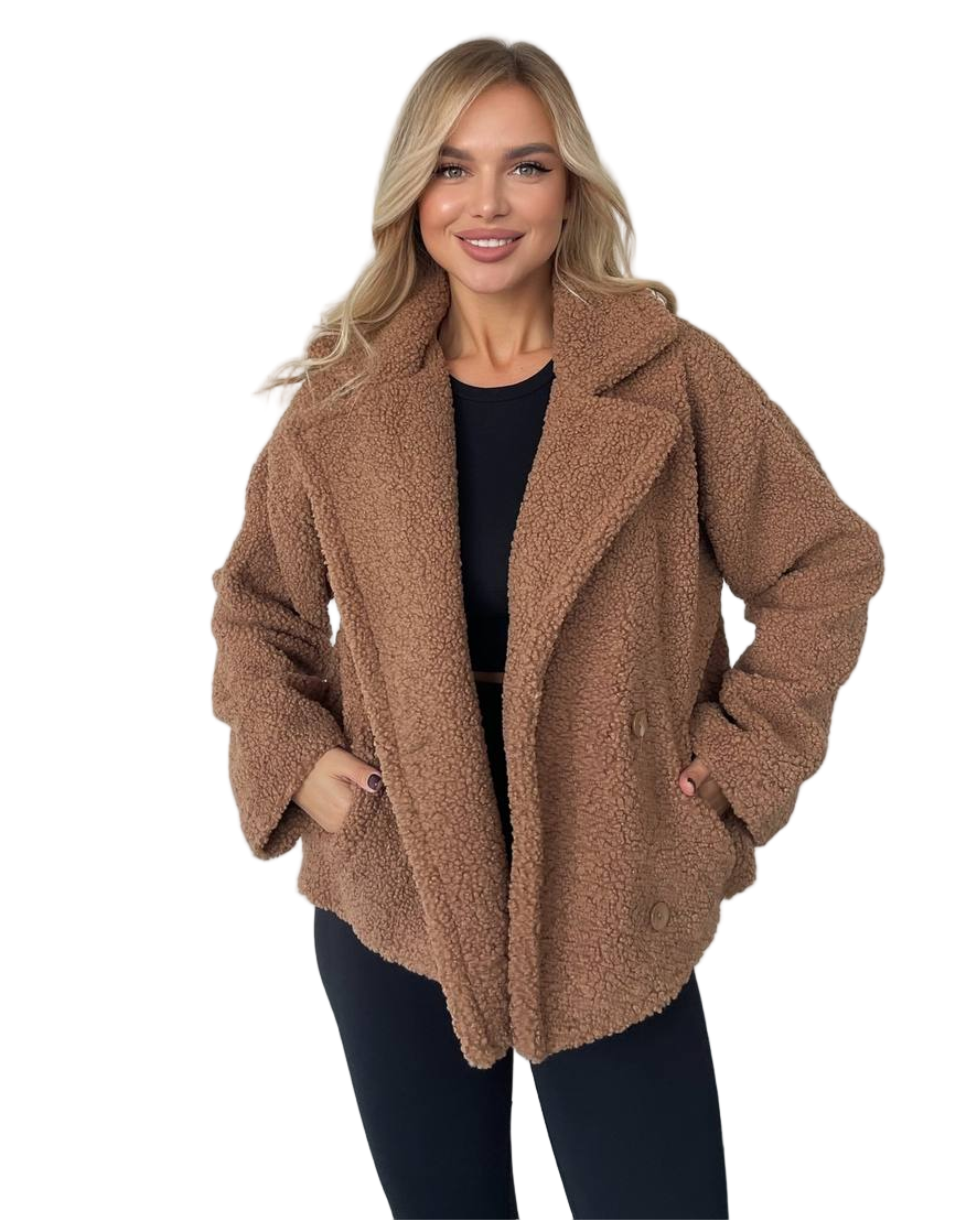Brown Teddy Coat Jacket Oversize Faux Fur Lined Womens