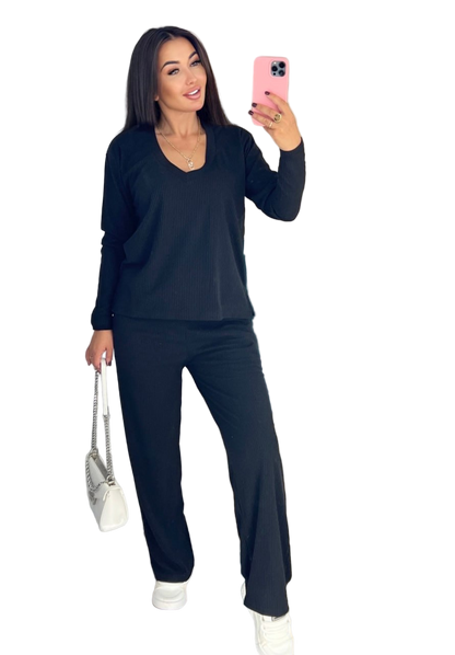 Black Women's Casual Two-Piece Set Turkish Mustang Knit