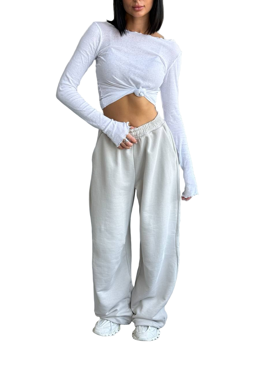 Oversized Baggy Trousers Light Grey Trinitka Petlya Elastic Waist Wide Leg Sweatpants
