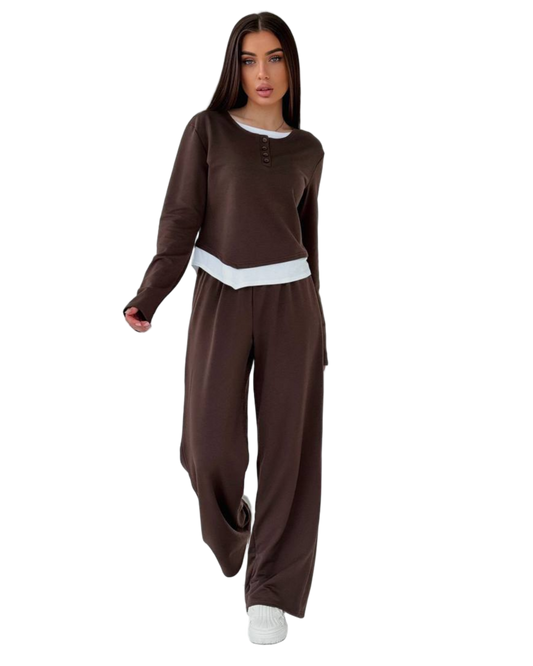Brown Two-Piece Comfortable Lounge Set with Soft Fabric