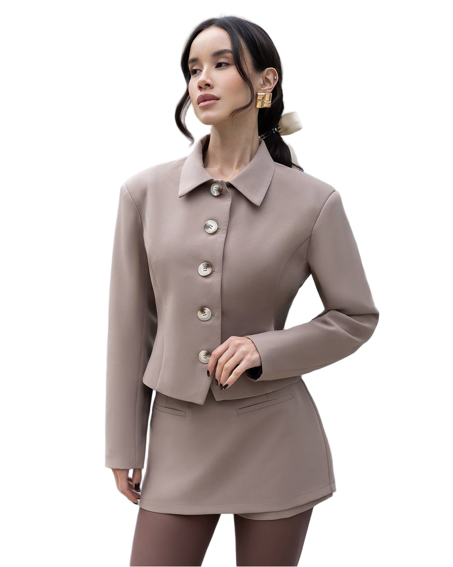 Tailored Women Suit Set Beige Reno Fabric Jacket Skirt Shorts