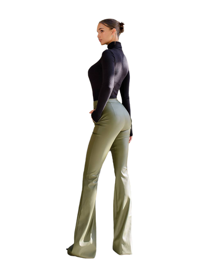 Womens Eco Leather Trousers High Waist Wide Leg Pants