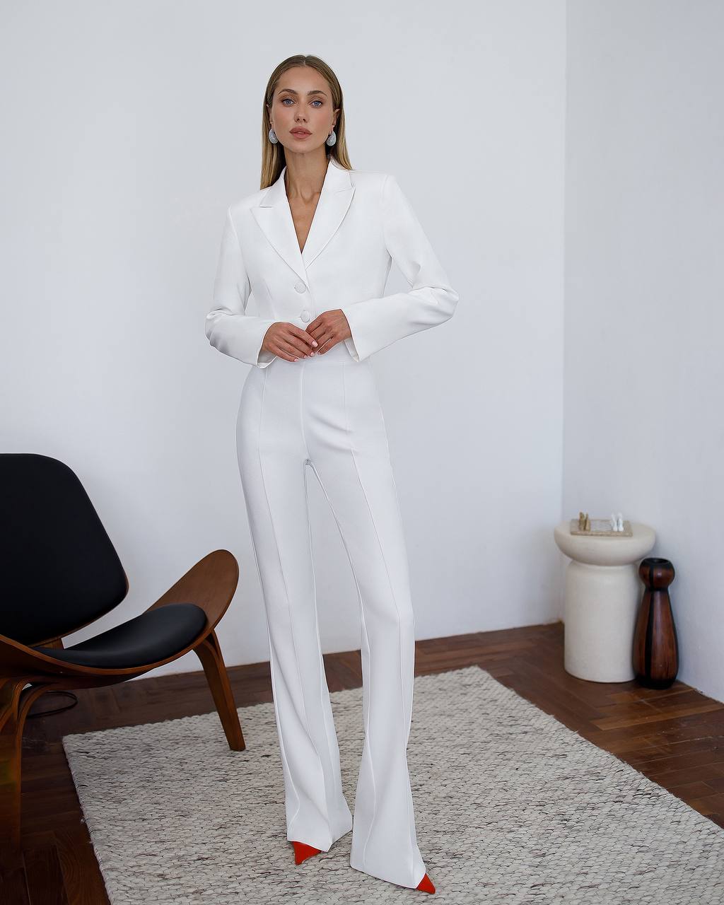 Womens Cropped Suit Jacket Premium Crepe Diagonal