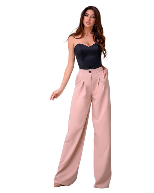 Wide Leg Trousers for Women in Suiting Diagonal Crepe Fabric