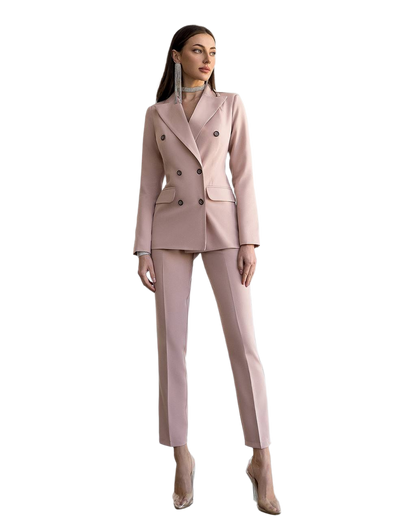 Womens Double Breasted Lined Blazer Suit with Trousers in Soft Pink