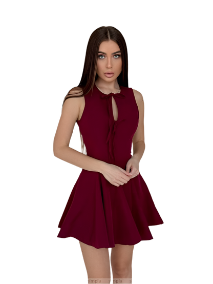 Stylish Burgundy Sleeveless Dress with Tie Detail