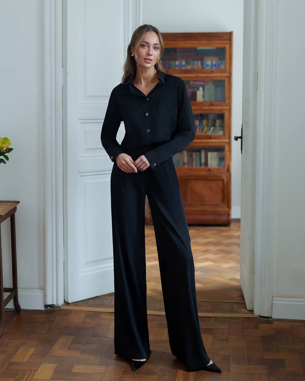 Womens Viscose Twill Shirt and Elastic Waist Pants Suit