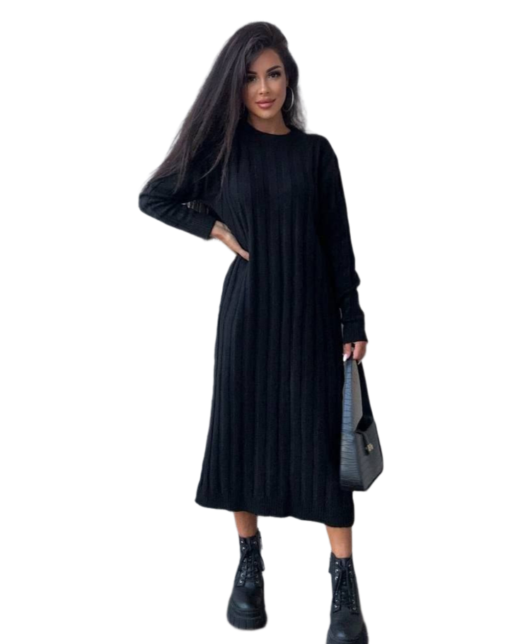 Warm Black Ribbed Knit Dress Phoebe for Women