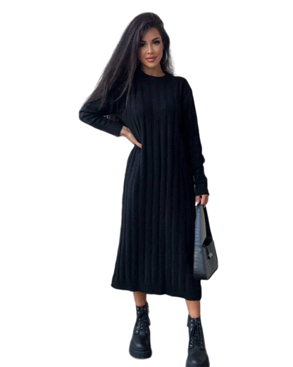 Warm Black Ribbed Knit Dress Phoebe for Women