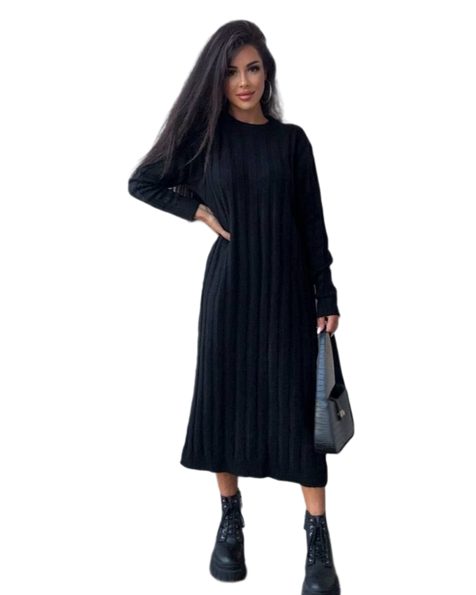 Warm Black Ribbed Knit Dress Phoebe for Women