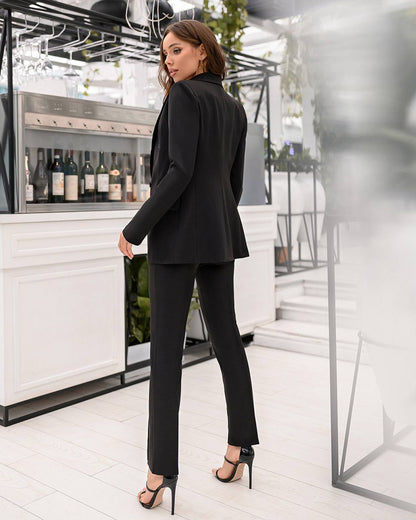 Black Women Jacket Pants Suit Pantsuit Chic Oficial interview Elegant Cocktail Prom Graduation