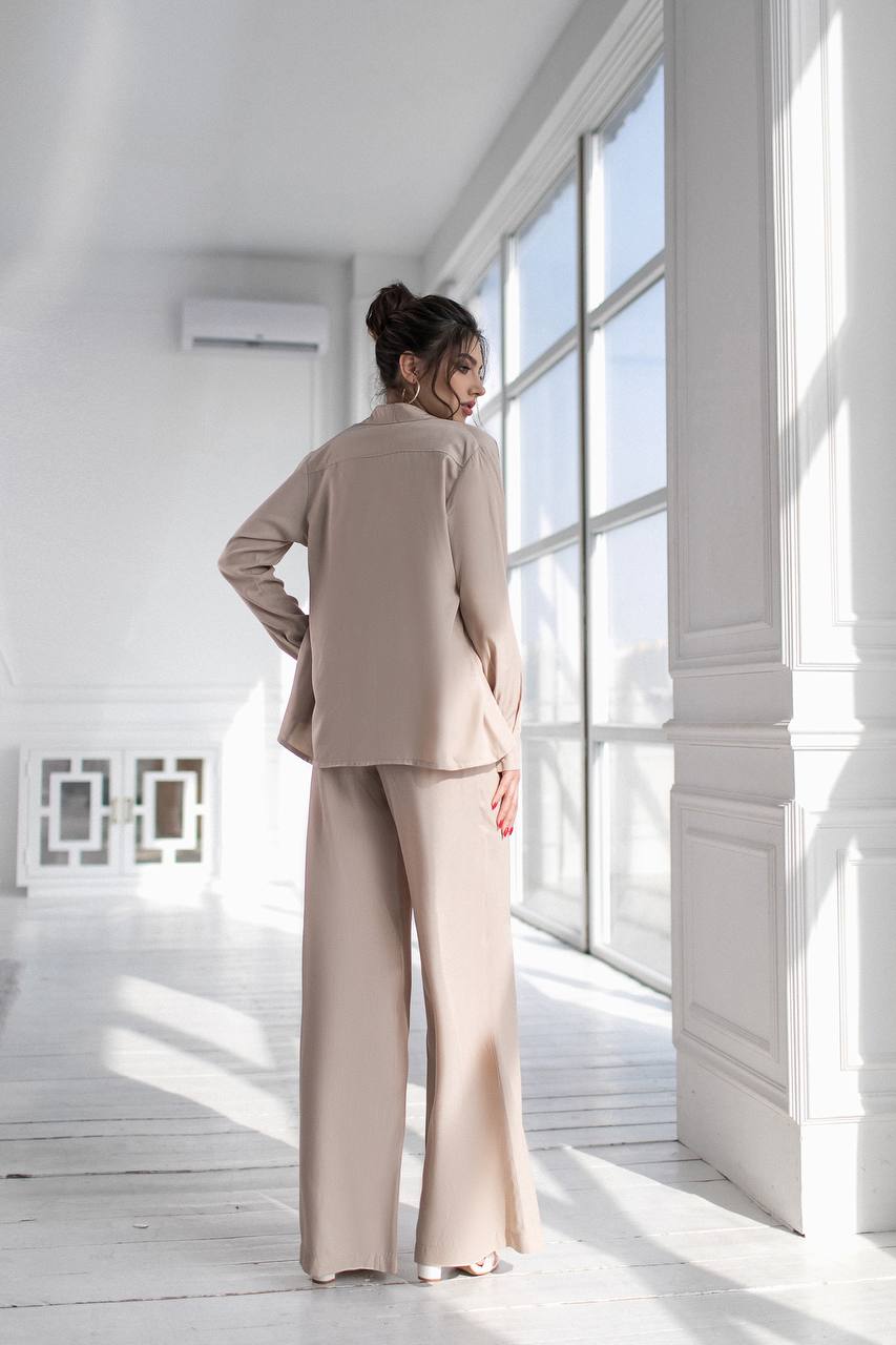 Womens Viscose Twill Suit Shirt and Elastic Waistband Pants