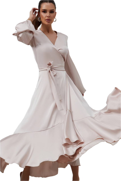 Elegant Satin Long Sleeve Dress for Women with Glossy Sheen