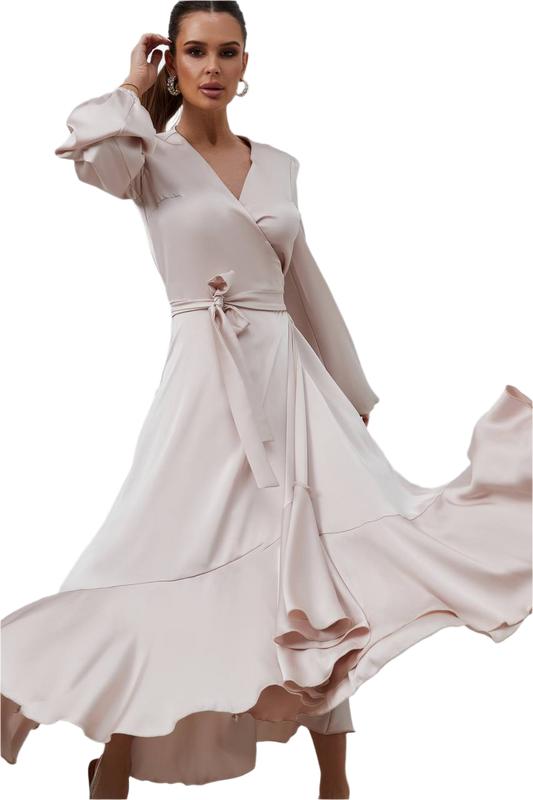Elegant Satin Long Sleeve Dress for Women with Glossy Sheen