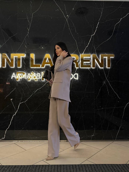 Womens Double Suit Premium Diagonal Suiting Crepe Blazer and Pants