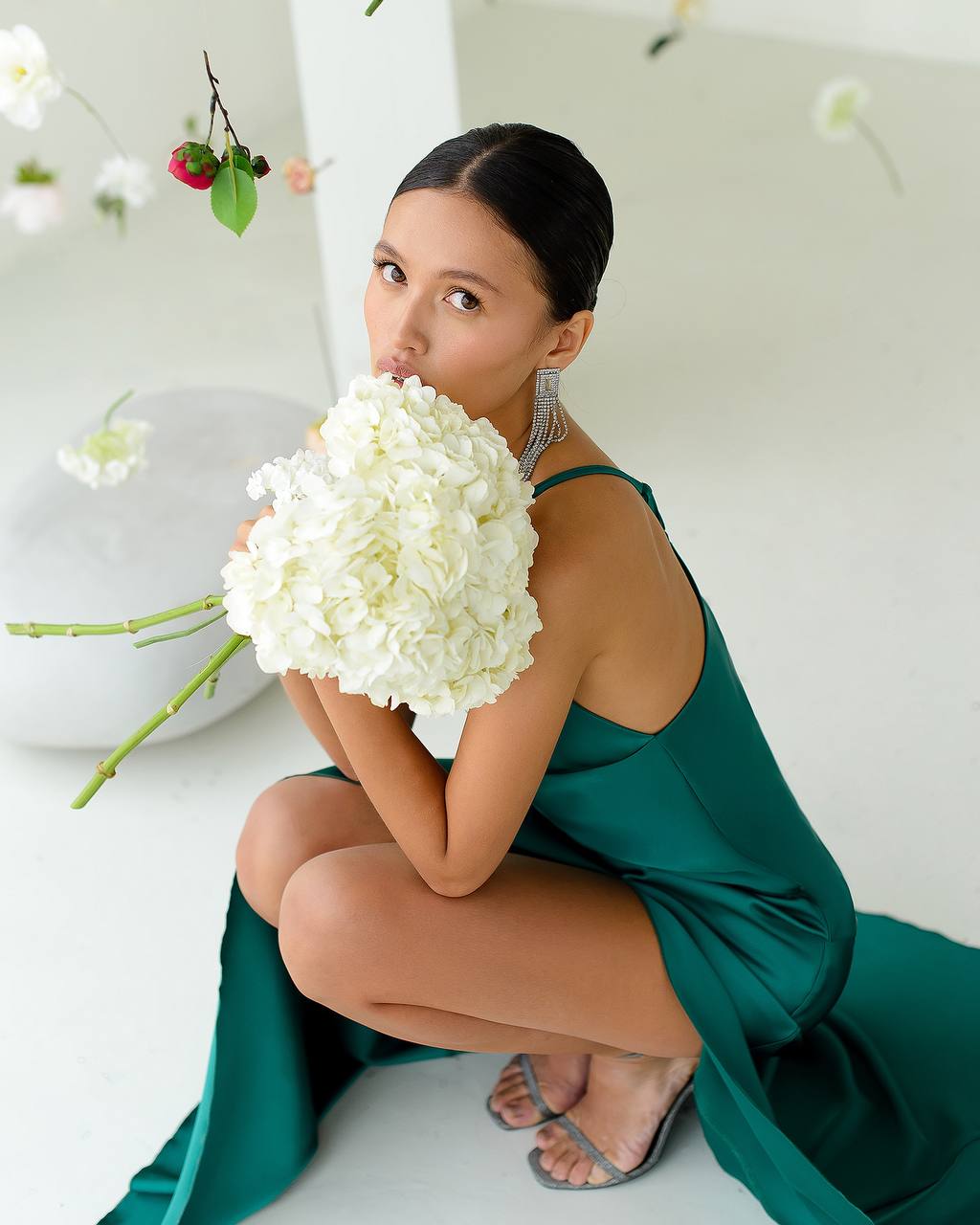 Elegant Women's Slip Dress in Premium Satin Green