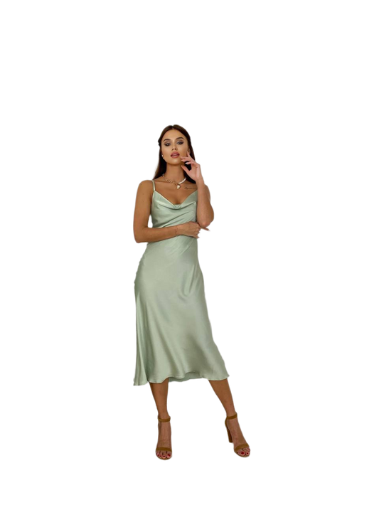 Mary Women's Silk Combination Dress in Soft Green
