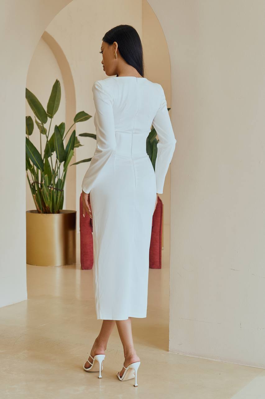 Elegant Women Midi Dress in Dense Mango Satin
