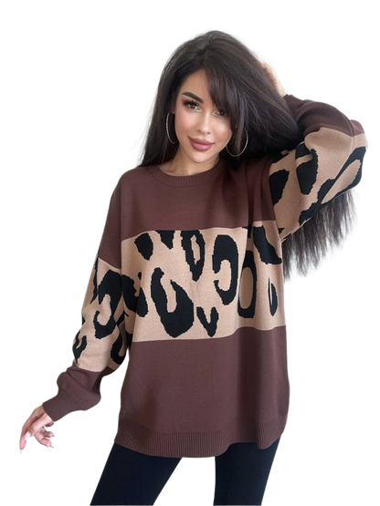 Womens Fine Knitted Leon Sweater Brown Black Pattern