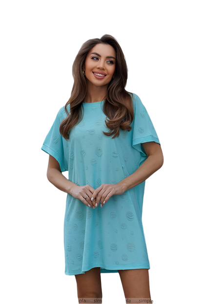 Casual Blue Knit T-Shirt Dress for Women