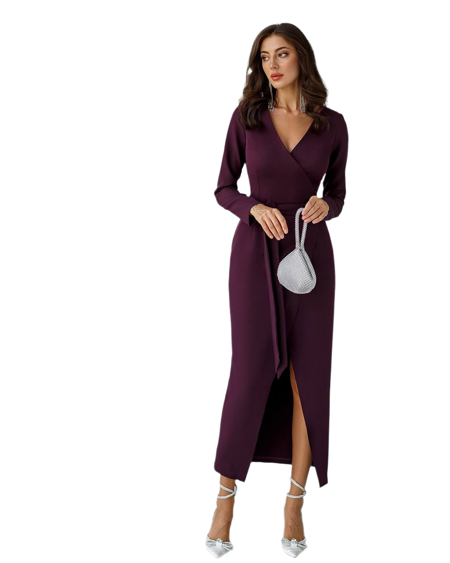 Women's Wrap Midi Dress in Plum