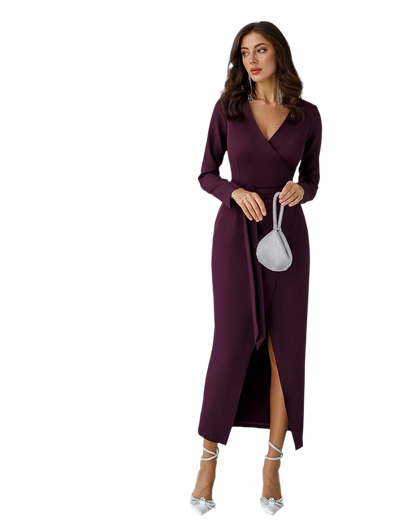 Women's Wrap Midi Dress in Plum