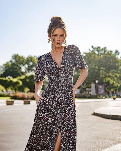 Floral Printed Staple Fabric Midi Dress for Women