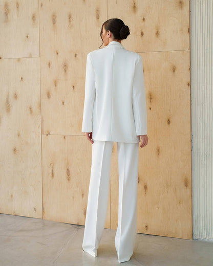 Womens White Three Piece Suit Premium Crepe Diagonal Fabric
