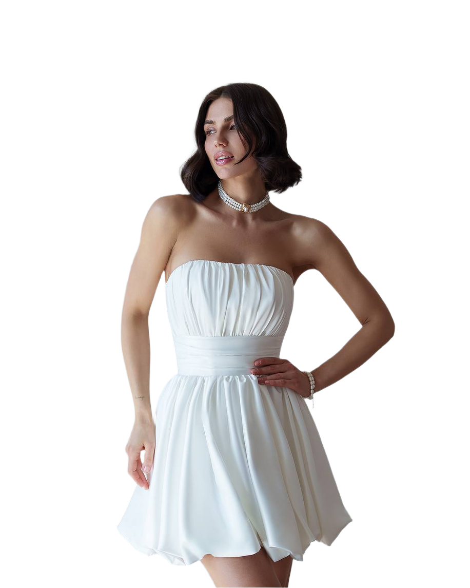 Elegant White Corset Dress Satin Strapless Mini